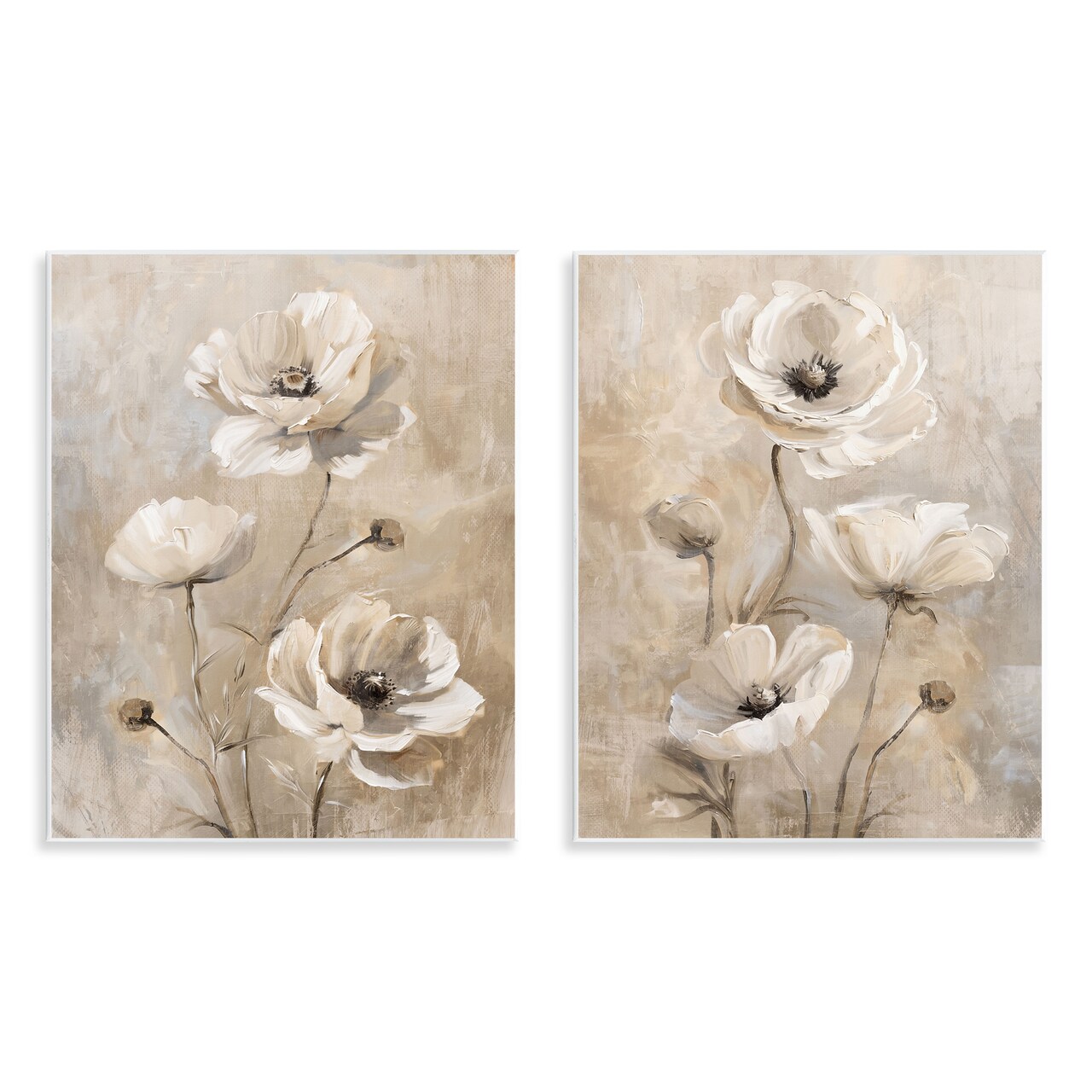 Stupell Industries Neutral Toned Flora 2pc Wall Plaque Art Set Design by Nina Blue